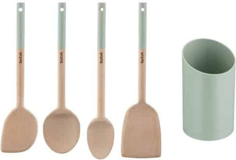 Tefal Σετ Ξύλινων Εργαλείων Μαγειρικής με Βάση 5τμχ Μπεζ