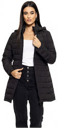 Splendid Women's Long Puffer Jacket for Winter with Hood Black