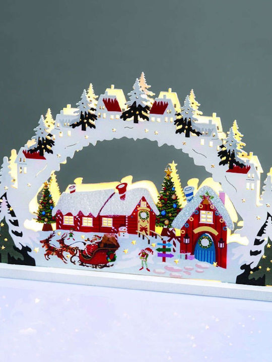 Aca Christmas Illuminated Decorative Wooden Village with Battery 30x19x5cm.