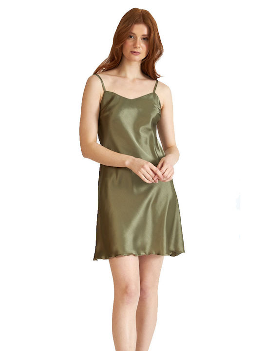 Harmony Winter Satin Women's Nightdress Khaki