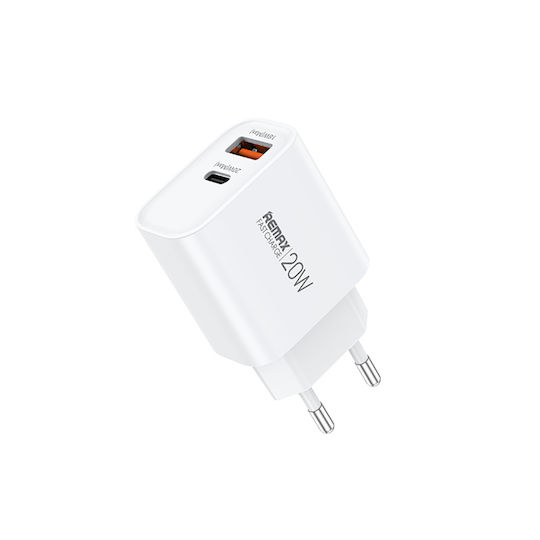 Remax Φορτιστής Χωρίς Καλώδιο με Θύρα USB-A και Θύρα USB-C 20W Quick Charge 3.0 Λευκός (RP-U120)