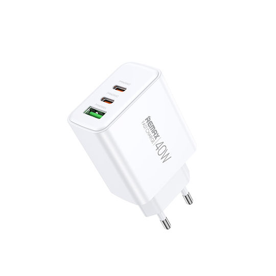 Remax Φορτιστής Χωρίς Καλώδιο με 2 Θύρες USB-A και Θύρα USB-C 40W Quick Charge 3.0 Λευκός (RP-U123)