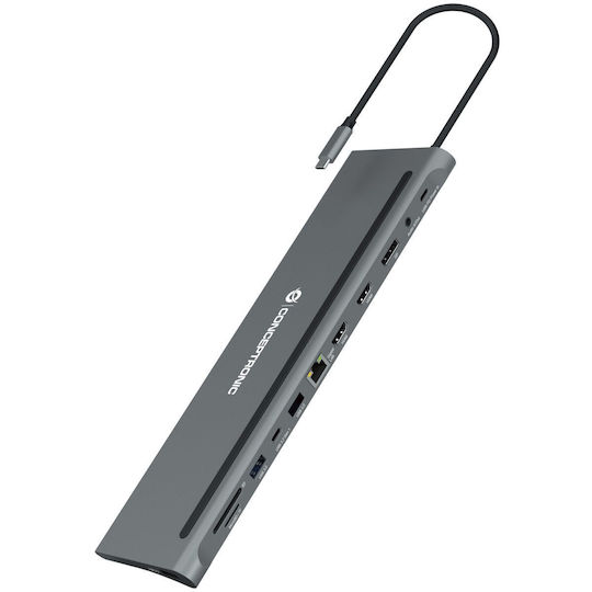 Conceptronic USB-C / USB-A Docking Station με 4K PD Ethernet Γκρι (DONN17G)