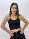 Bluza Damă Crop Top Cu Bretele Neagră