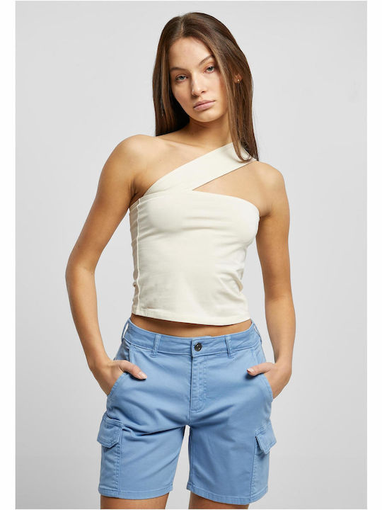 Γυναικεία Μπλούζα Βαμβακερή Off-Shoulder με έναν Ώμο Λευκή