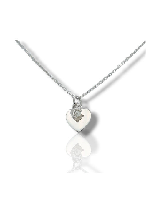 Mentzos Halskette mit Design Herz aus Silber mit Perlen