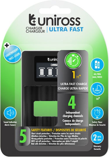 Uniross USB Ladegerät 4 Batterien Größe AA/AAA