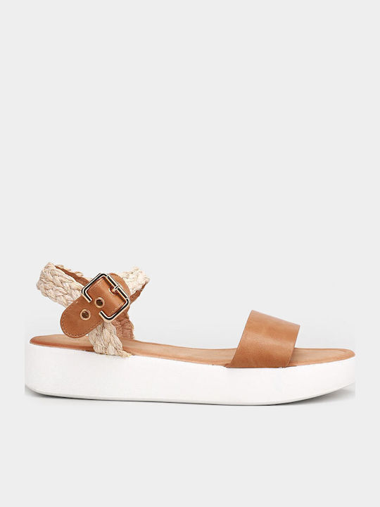 Women's Flat Sandals with Strap Flatforms in Tabac Brown Color