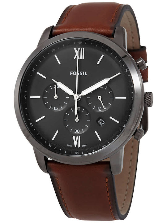 Fossil Neutra Ανδρικό Ρολόι 22mm Χρονογράφος Μπαταρίας με Μαύρο Δερμάτινο Λουράκι