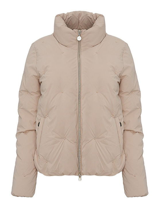 Women's Short Puffer Jacket for Winter Beige