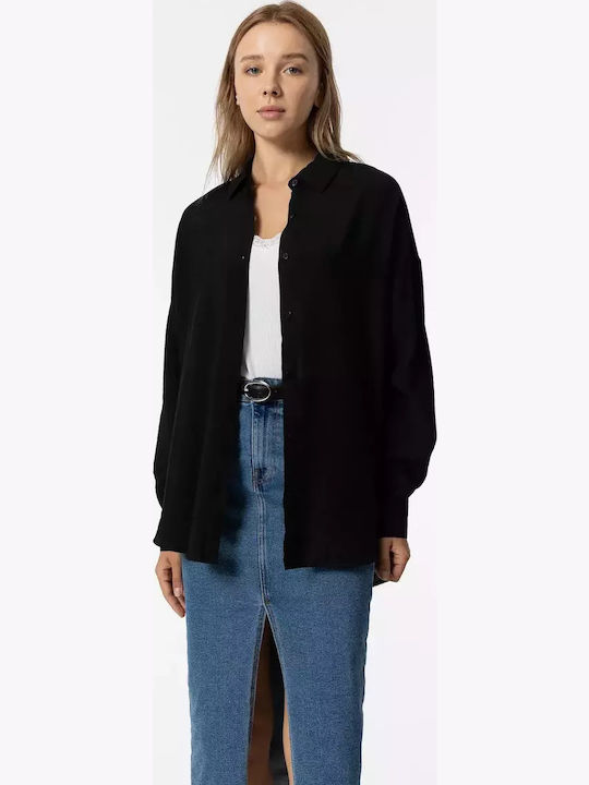 Langärmelig Damen Hemd Schwarz