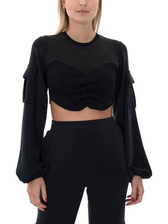 Γυναικείο Crop Top Μακρυμάνικο Μαύρο