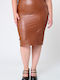 Leather Pencil Midi Skirt Brown