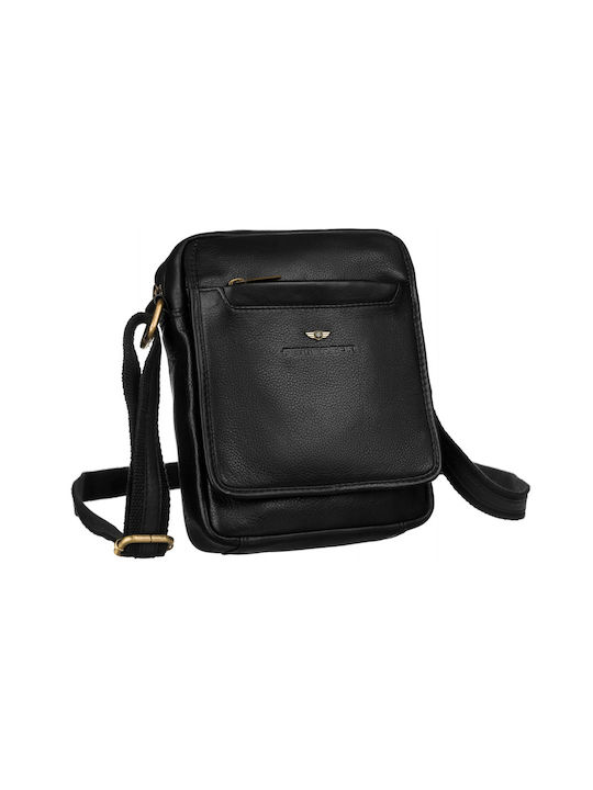 Leder Herrentasche Schulter / Crossbody Schwarz
