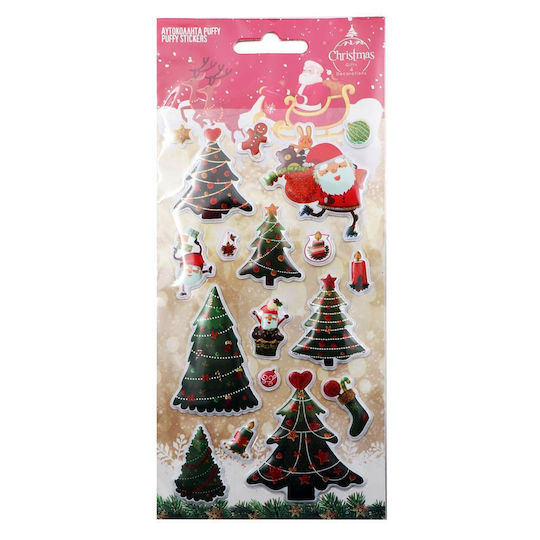 Διακάκης Χριστουγεννιάτικα Αυτοκόλλητα Christmas Tree Puffy Glitter 10x22εκ. Christmas Tree