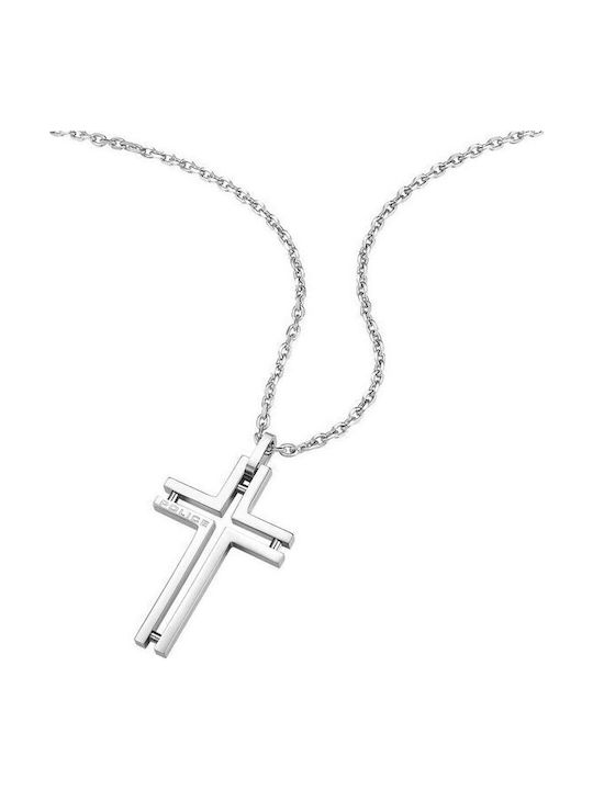Police Herren Kreuz aus Stahl mit Kette Framed