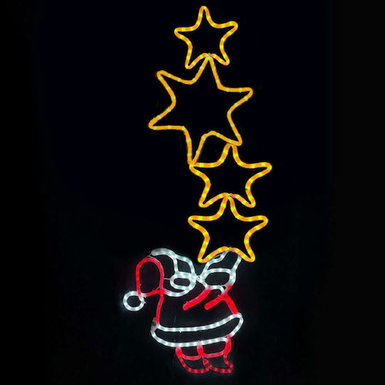 Santa With Stars Φωτιζόμενος Διακοσμητικός Άι Βασίλης Εξωτερικού Χώρου με Φωτοσωλήνα Πλαστικός