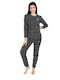 Amelie Winter Damen Pyjama-Set Schwarz