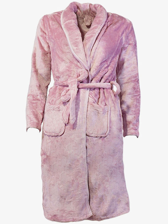 G Secret Χειμερινή Γυναικεία Fleece Ρόμπα Ροζ