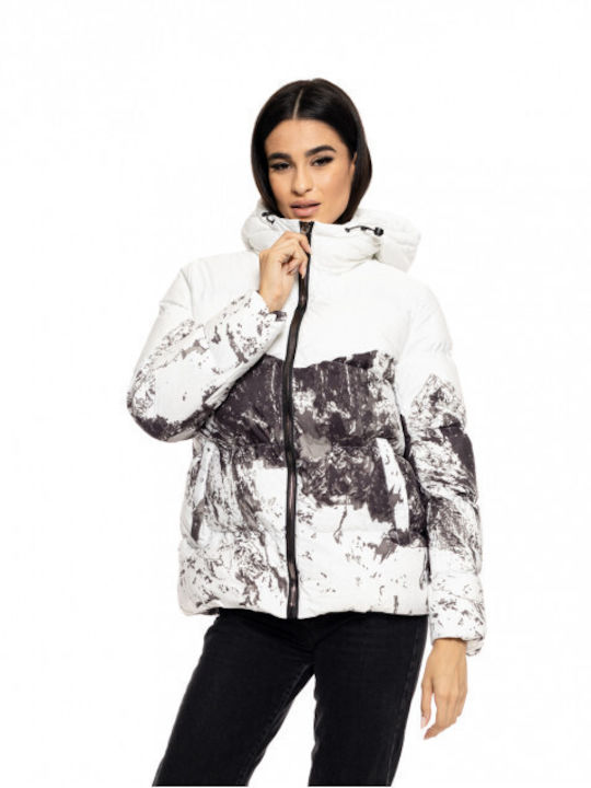 Splendid Women's Short Puffer Jacket for Winter with Hood White