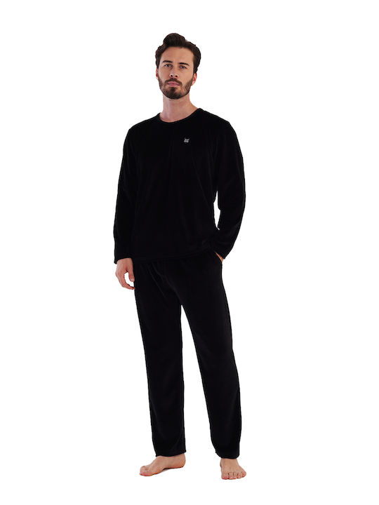 Vienetta Secret Men's Winter Velvet Pajama Pants Black