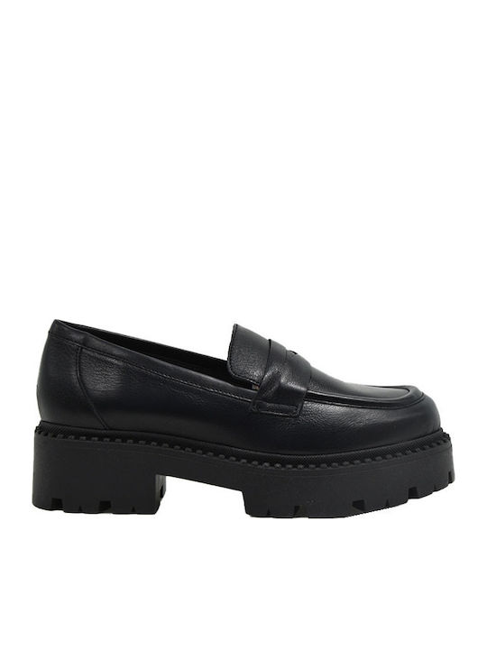 Leder Damen Mokassins in Schwarz Farbe