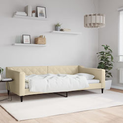 Καναπές Κρεβάτι Μονό Επενδυμένο με Ύφασμα Μπεζ με Τάβλες για Στρώμα 100x200cm