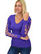 Potre Women's Blouse Long Sleeve with V Neckline Purple