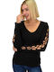Potre Women's Blouse Long Sleeve with V Neckline Black