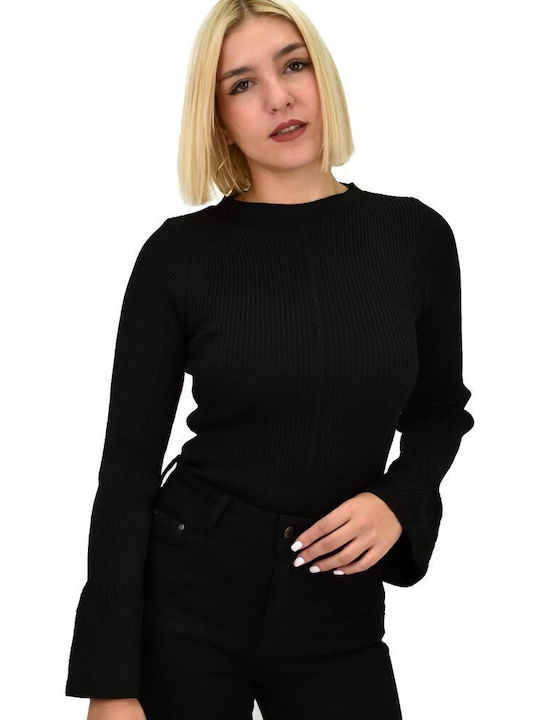 Potre Women's Long Sleeve Crop Pullover Black