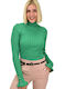 Potre Women's Long Sleeve Sweater Turtleneck Green