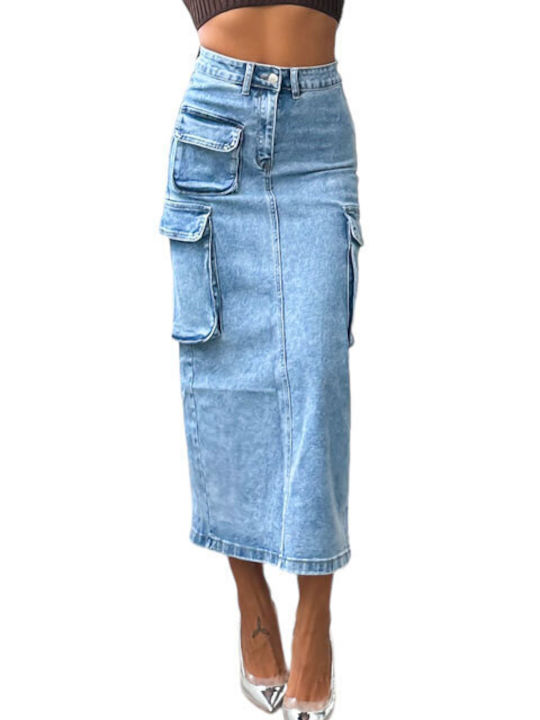 Chica Denim Midi Skirt in Blue color