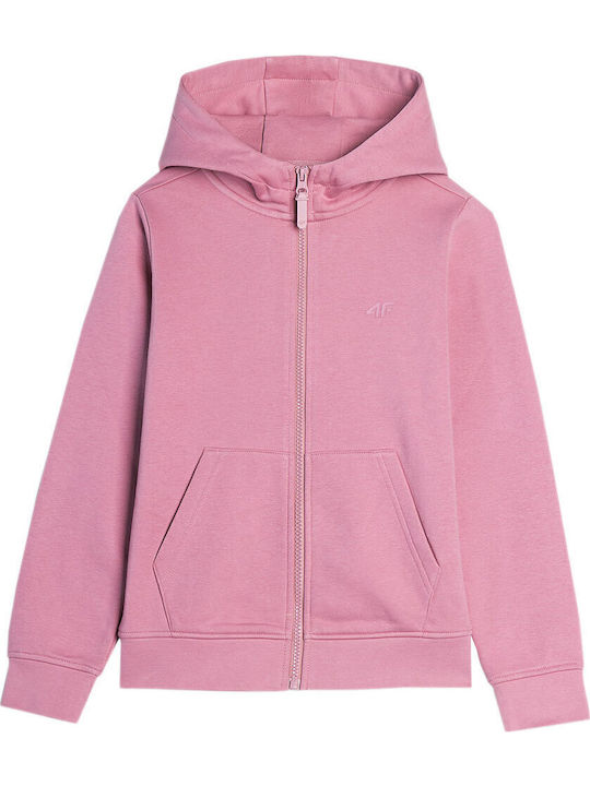 4F Kids Sweatshirt Cardigan Cotton with Hood Pink