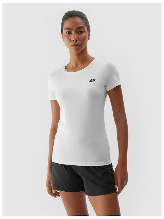 4F Damen Sportliches Bluse Kurzärmelig Weiß