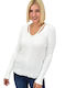 Potre Women's Crop Top Long Sleeve with V Neckline White