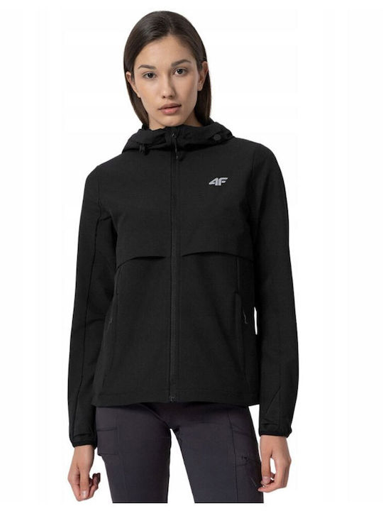 4F Women's Short Sports Softshell Jacket Waterproof and Windproof for Winter Black