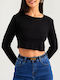 Noobass Women's Crop Top Long Sleeve Black