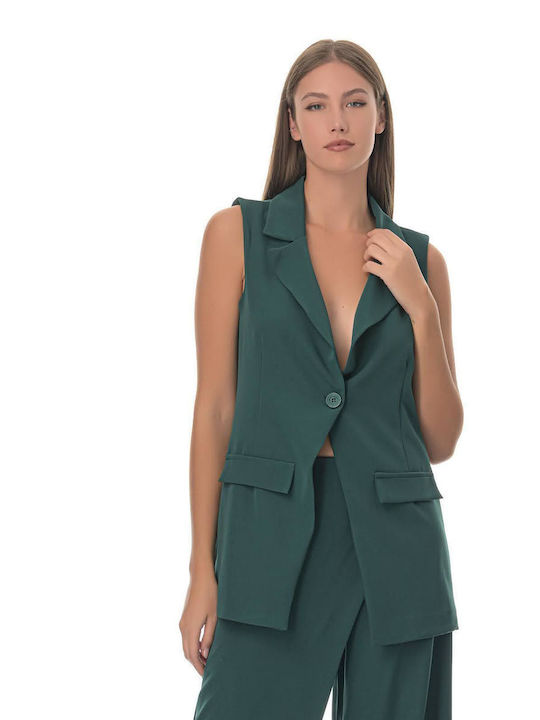 Sushi's Closet Long Women's Vest with Buttons Green