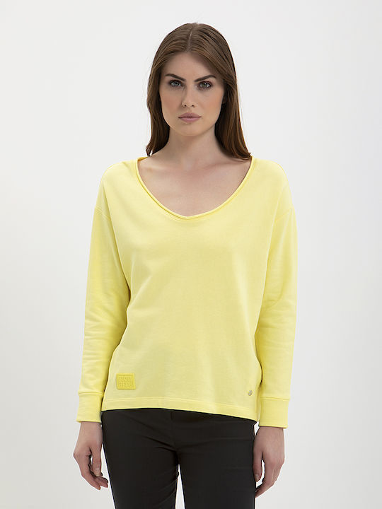 Monari Women's Long Sleeve Sweater Cotton with V Neckline Yellow