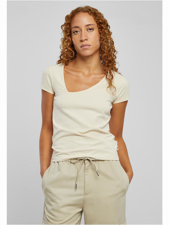 Urban Classics Damen Bluse Baumwolle Kurzärmelig Beige