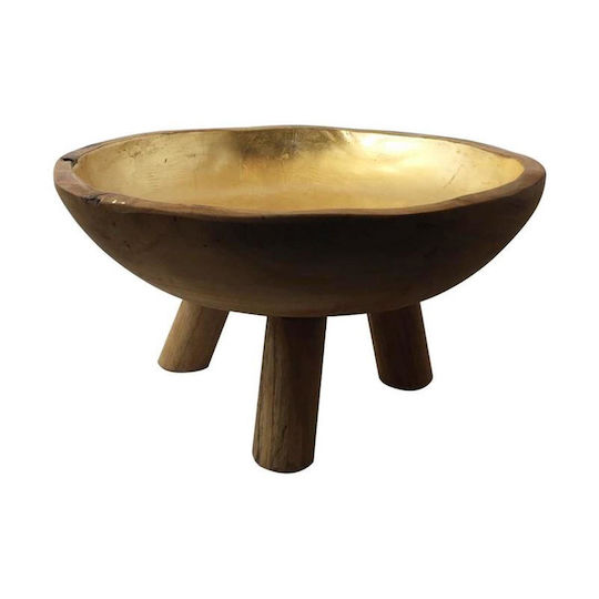 Artekko Teak Διακοσμητικό Μπωλ Ξύλινο Χρυσό 30x30x15cm