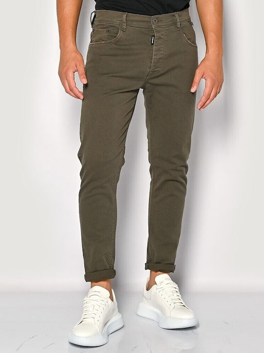 Men's Elastic Jeans Pants With Slim Tapered Fit Dark Oil