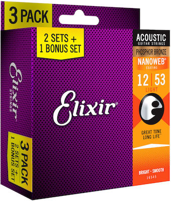 Elixir Set of Phosphor Bronze Strings for Acoustic Guitar Nanoweb