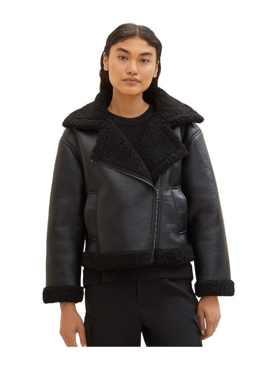 Tom Tailor Δερμάτινο Γυναικείο Biker Jacket Μαύρο