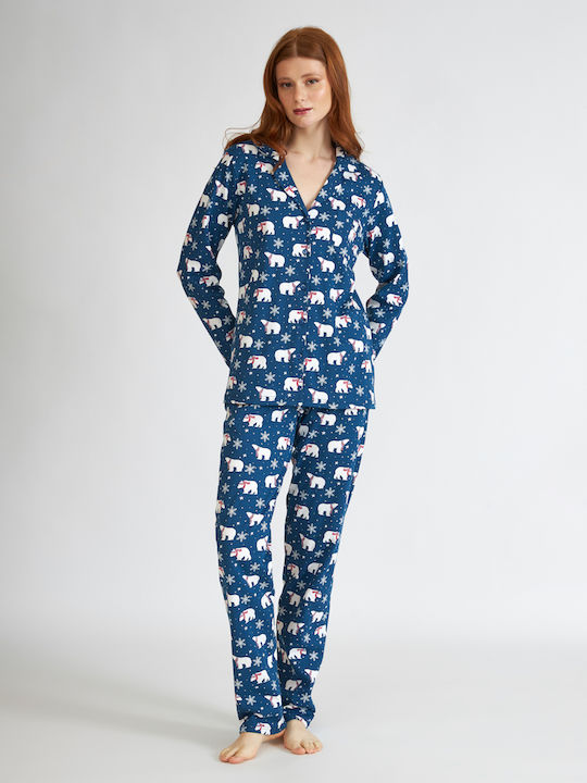 Harmony Winter Damen Pyjama-Set Blau