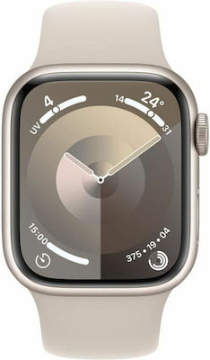Apple Watch Series 9 Cellular Aluminium 41mm Αδιάβροχο με eSIM και Παλμογράφο (Starlight με Starlight Sport Band (M/L))