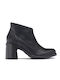 Wonders Leather Women's Ankle Boots with Medium Heel Black