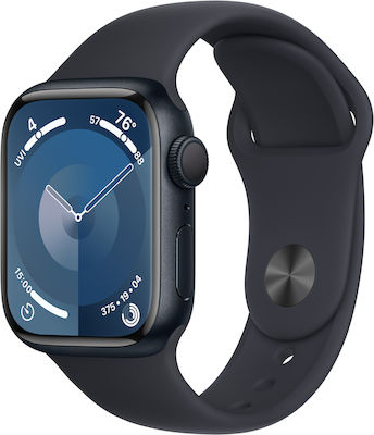 Apple Watch Series 9 Aluminium 41mm Waterproof with Heart Rate Monitor (Midnight with Midnight Sport Band (M/L))