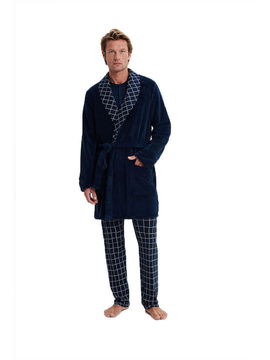 Vamp Winter Herren-Robe Vlies Marineblau
