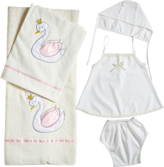 Nuova Vita Set Christening Oilcloths Swan Ecru 3 Pieces